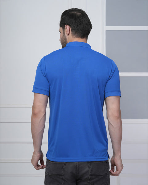 Royal Blue Sports Polo Tshirt with Yellow Jacquard Stylish Fit