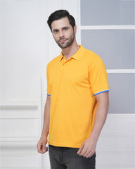 Golden Yellow Dot Knit Polo T-Shirt for Men
