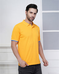 Golden Yellow Dot Knit Polo T-Shirt for Men