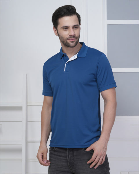 Cobalt Blue Training Polo Tshirt White Jacquard Smart Activewear
