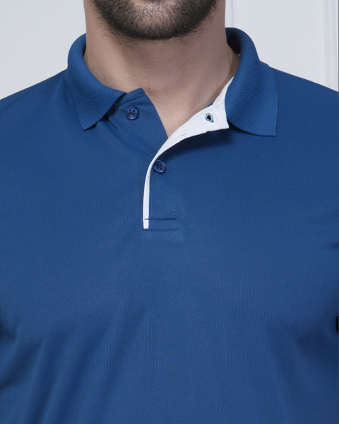 Cobalt Blue Training Polo Tshirt White Jacquard Smart Activewear