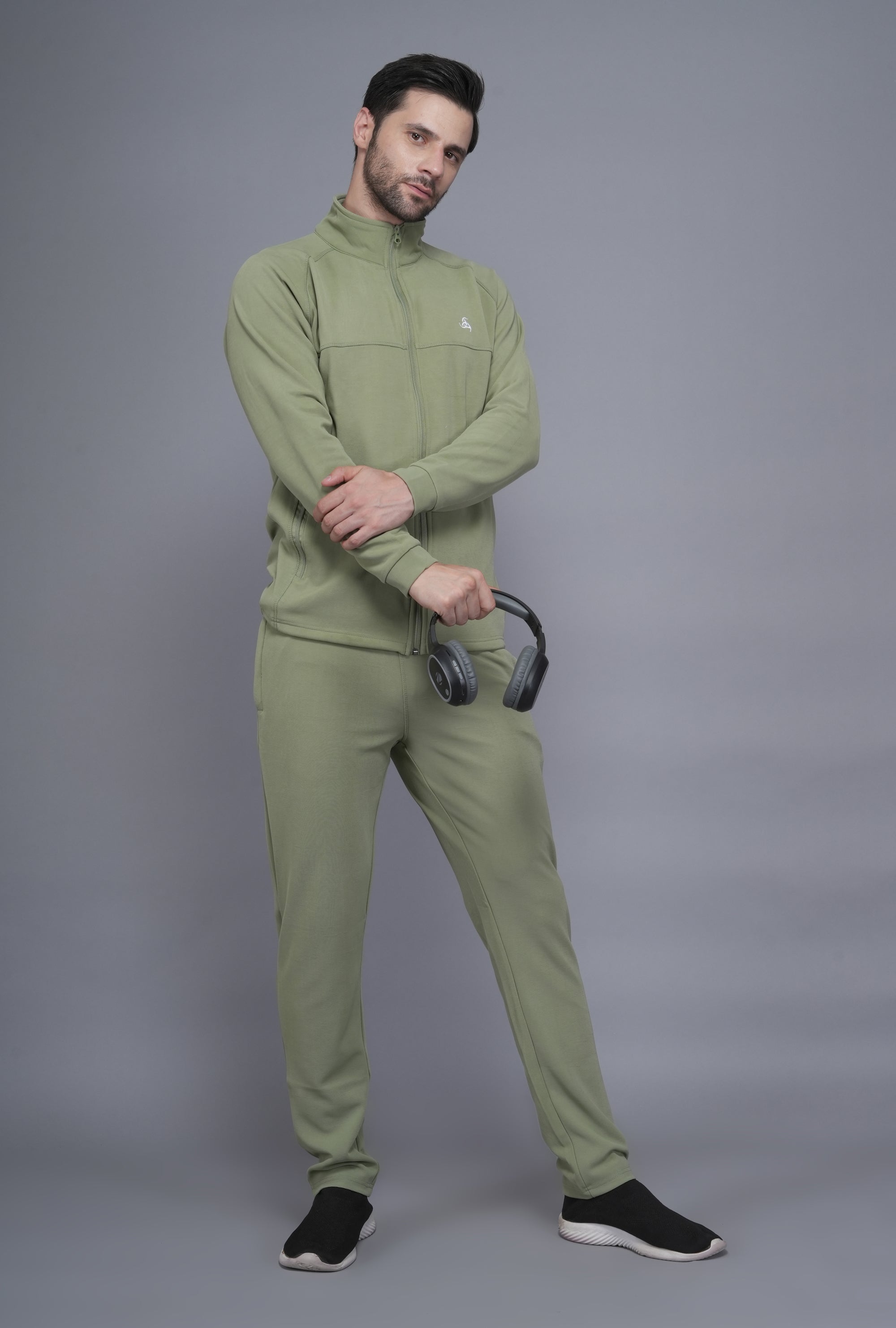 Exalon Men’s Olive GreenPremium Markin Fabric Tracksuit