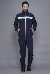 Men’s Navy Blue with White- Pannel Tracksuit with White Double Stripe Design