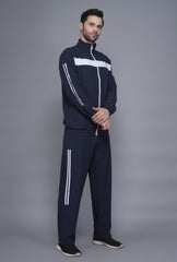 Men’s Navy Blue with White- Pannel Tracksuit with White Double Stripe Design