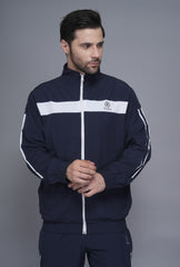 Men’s Navy Blue with White- Pannel Tracksuit with White Double Stripe Design