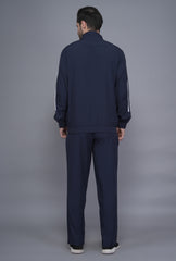 Men’s Navy Blue with White- Pannel Tracksuit with White Double Stripe Design