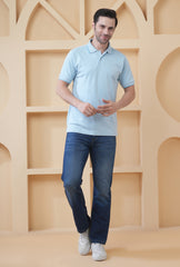 Cool Sky Blue Men’s Flex Cotton Polo T-Shirt – Premium Cotton-Polyester Blend
