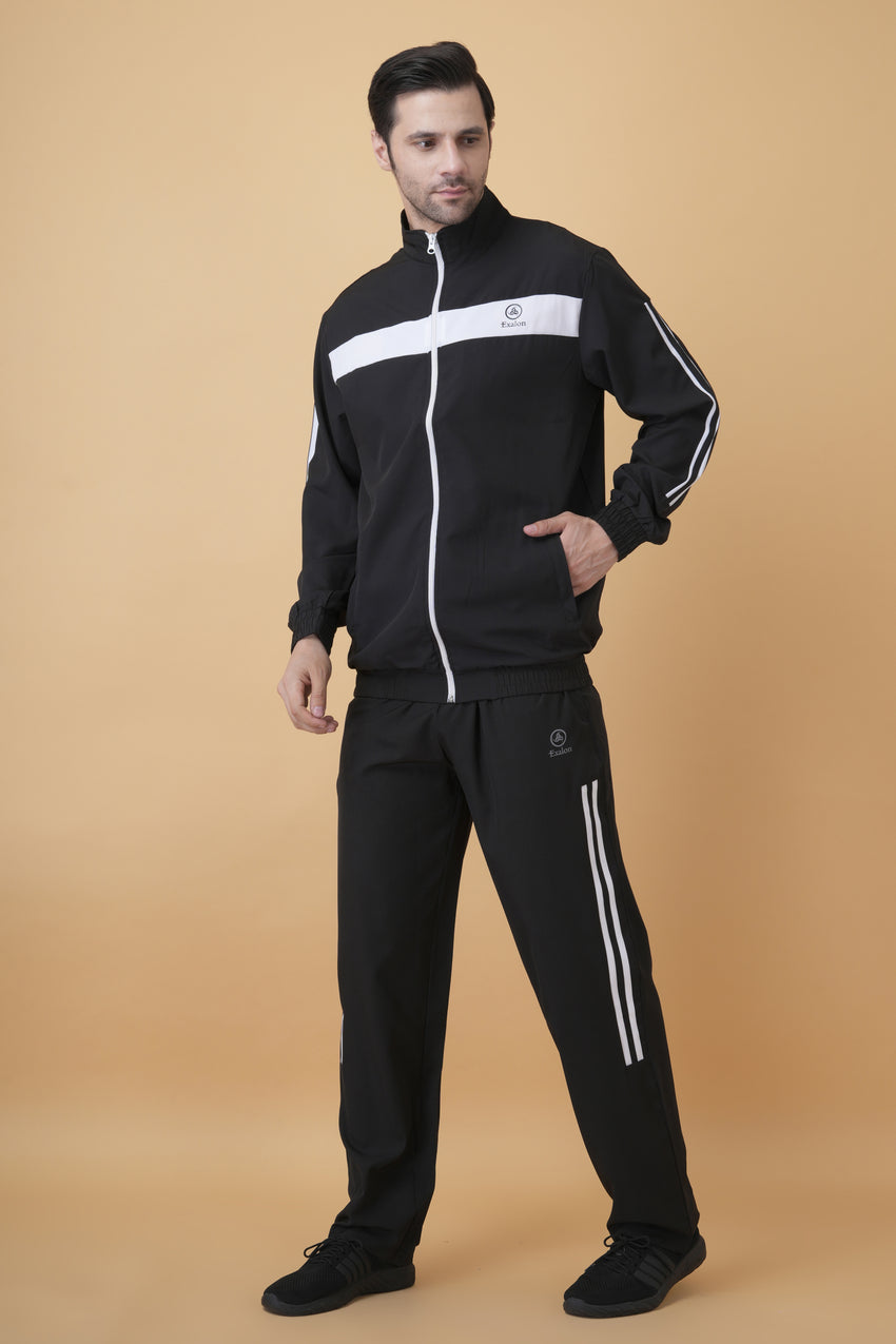 Exalon Men’s Black Tracksuit with White Double Stripe Design