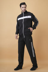 Exalon Men’s Black Tracksuit with White Double Stripe Design