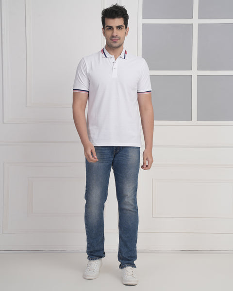 Exalon Premium White PC Matty Polo T-Shirt for Men