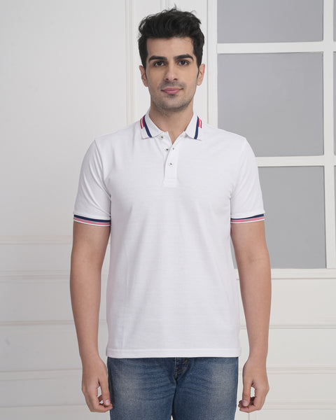 Exalon Premium White PC Matty Polo T-Shirt for Men