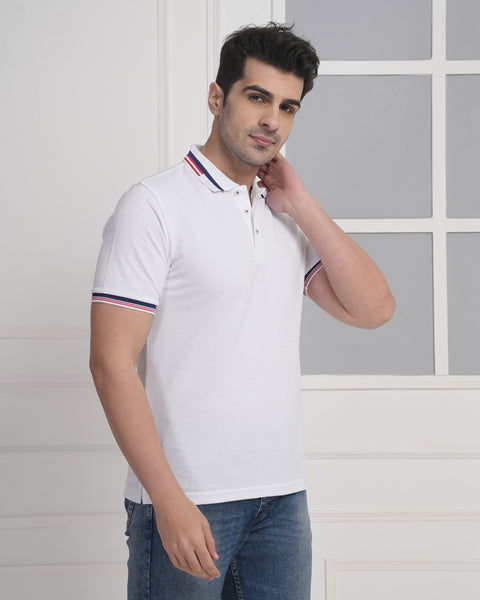 Exalon Premium White PC Matty Polo T-Shirt for Men