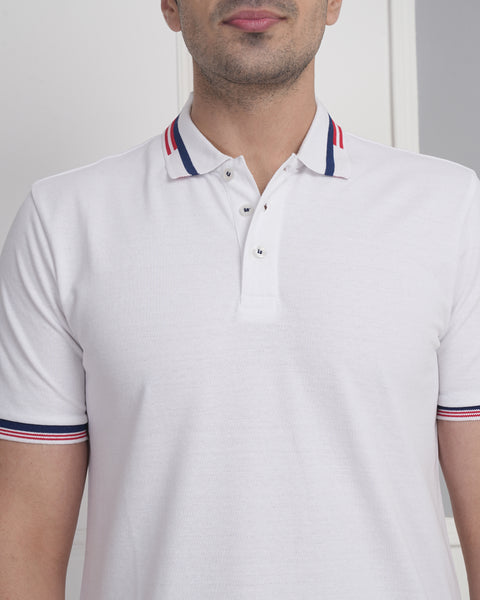 Exalon Premium White PC Matty Polo T-Shirt for Men