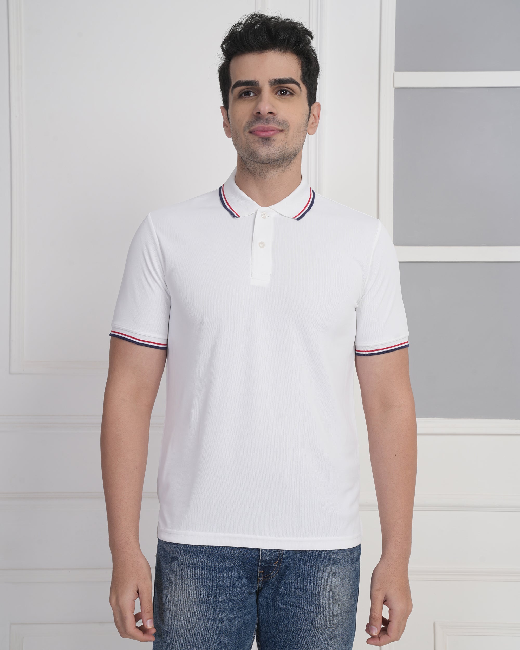 Classic White Flex Cotton Polo T-Shirt for Men