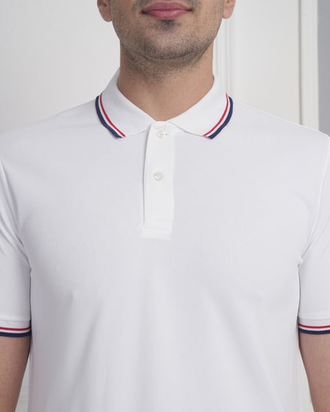Men’s Stylish White Polo with Dual Tone Collar Finish