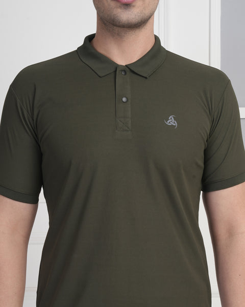 Exalon Venture Olive Green Regular Fit Polo T-Shirt for Men