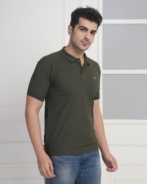 Exalon Venture Olive Green Regular Fit Polo T-Shirt for Men