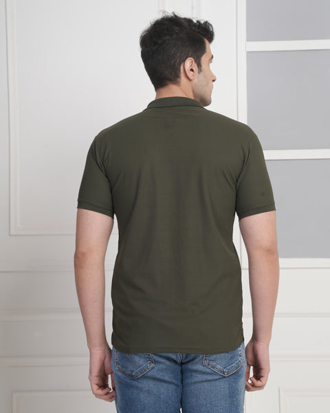 Exalon Venture Olive Green Regular Fit Polo T-Shirt for Men