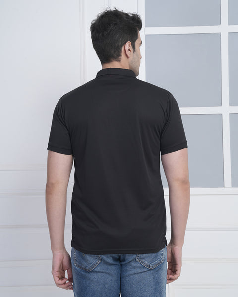 Black Training Polo Tshirt Red Jacquard Collar Performance Fit