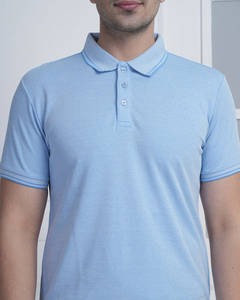 Men’s Sky Blue Polo T-Shirt with Subtle Contrast Detail