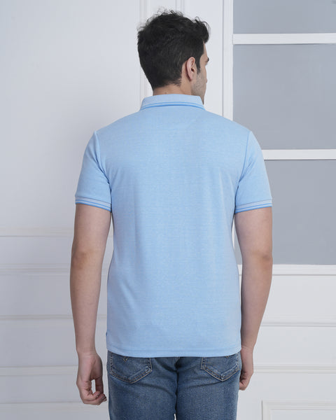 Men’s Sky Blue Polo T-Shirt with Subtle Contrast Detail