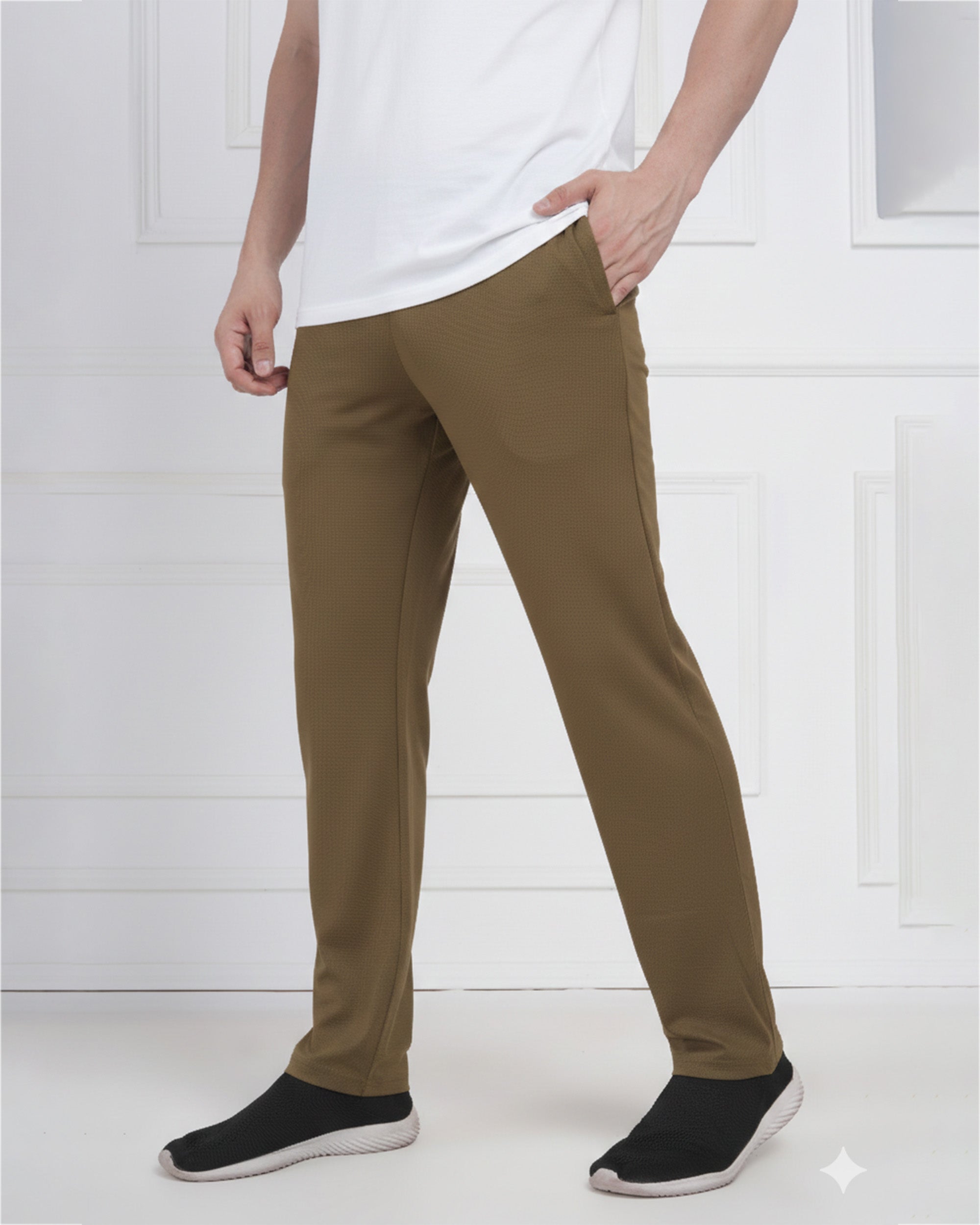 Olive Brown Breathable Performance Track Pants for Men