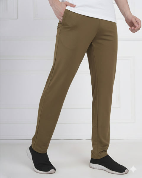 Olive Brown Breathable Performance Track Pants for Men