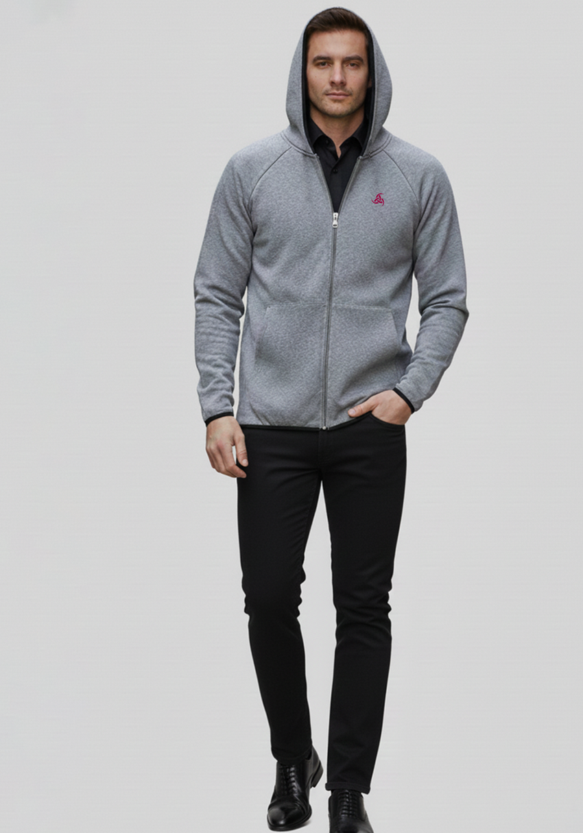 Men’s Premium Grey Zip-Up Hoodie | Soft Warm Fabric for Daily Comfort