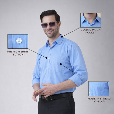 Steel Blue Filafil Formal Shirt for Men Smart Office Wear Style