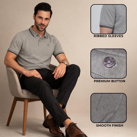 Men’s Minimal Grey Polo T-Shirt with Contrast Trim