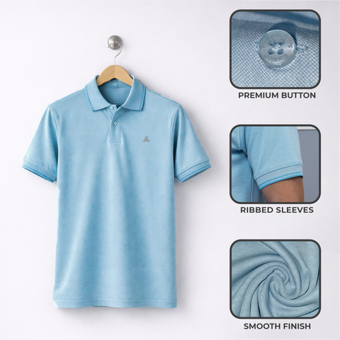 Men’s Light Sky Blue Polo T-Shirt with Sleek Collar Finish