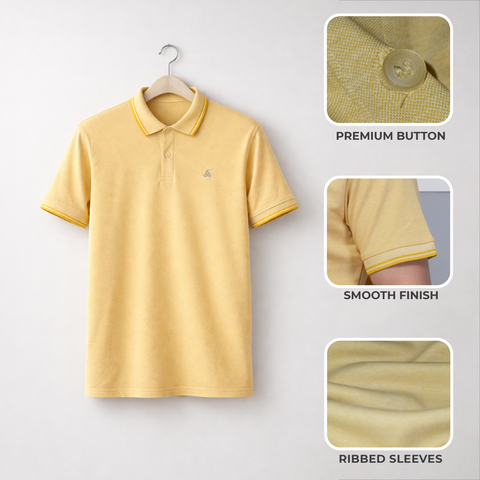 Mustard Polo T-Shirt with Fine Collar Detail