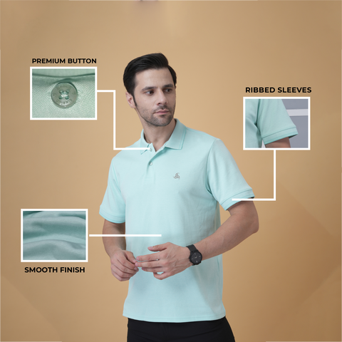 Mint Green Flex Cotton Polo T-Shirt for Men