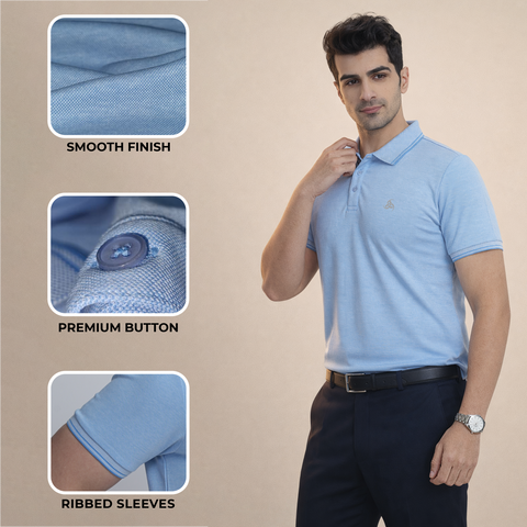 Men’s Sky Blue Polo T-Shirt with Subtle Contrast Detail