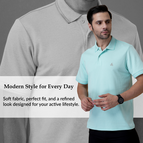 Mint Green Flex Cotton Polo T-Shirt for Men