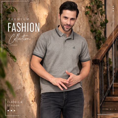 Men’s Minimal Grey Polo T-Shirt with Contrast Trim