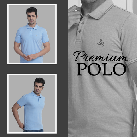 Men’s Sky Blue Polo T-Shirt with Subtle Contrast Detail