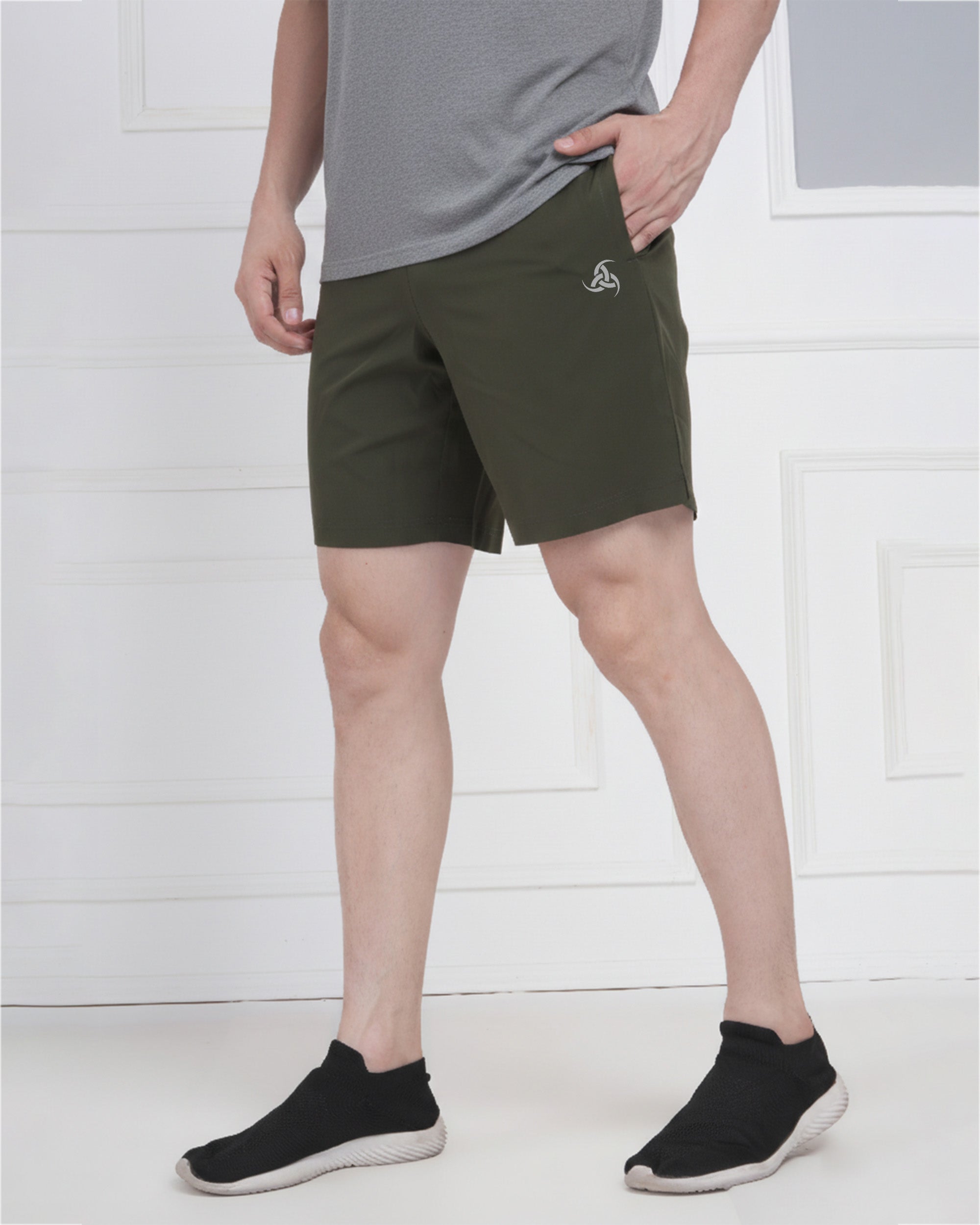 Olive Green Performance Polyester Gym Shorts for Men