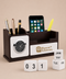 Executive Wooden Desk Organizer with Clock Mobile Stand and Calendar