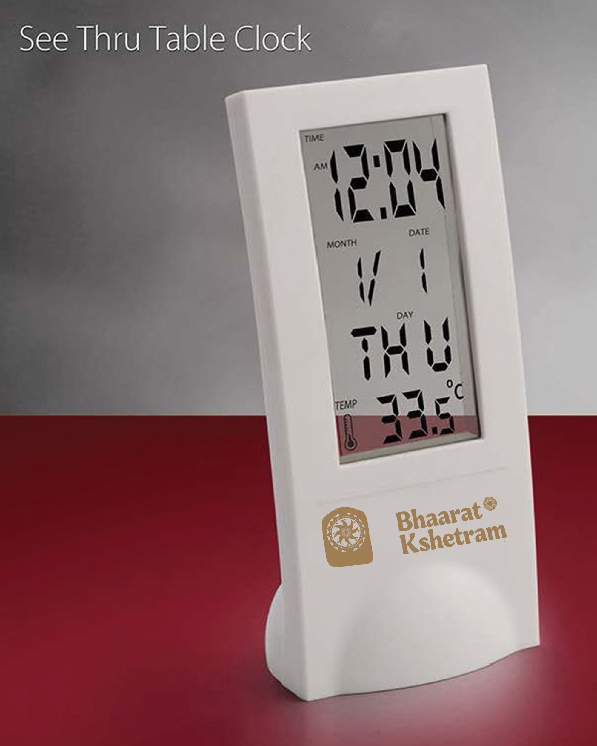See-Through Digital Table Clock with Temperature Display