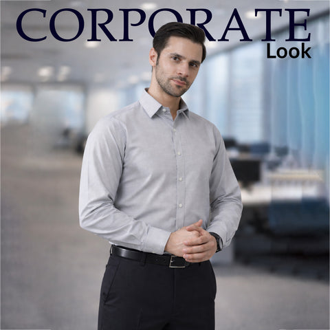 Light Grey Smart Formal Shirt for Men Elegant Office Wear Look