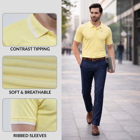Men’s Lemon Yellow Polo T-Shirt with Subtle Tipping Detail