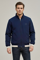 Men’s Premium Navy Blue Winter Jacket with Full-Zip & Ribbed Detailing