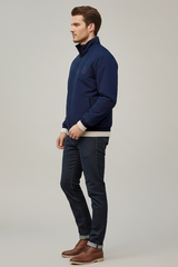 Men’s Premium Navy Blue Winter Jacket with Full-Zip & Ribbed Detailing