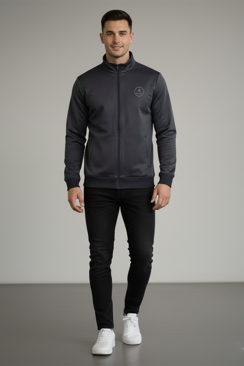 Men’s Premium Winter Zip Jacket with High Neck & Zipper Pockets – Exalon