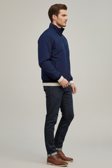 Men’s Premium Navy Blue Winter Jacket with Full-Zip & Ribbed Detailing