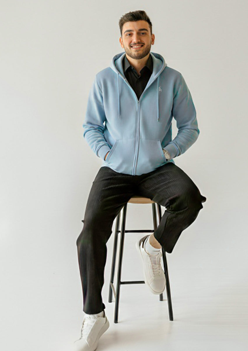 Men’s Sky Blue Premium Zip-Up Hoodie | Soft Comfort & Everyday Style