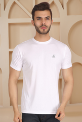 White with Black Panels Men’s Round Neck T-Shirt Dot Knit Breathable Fabric