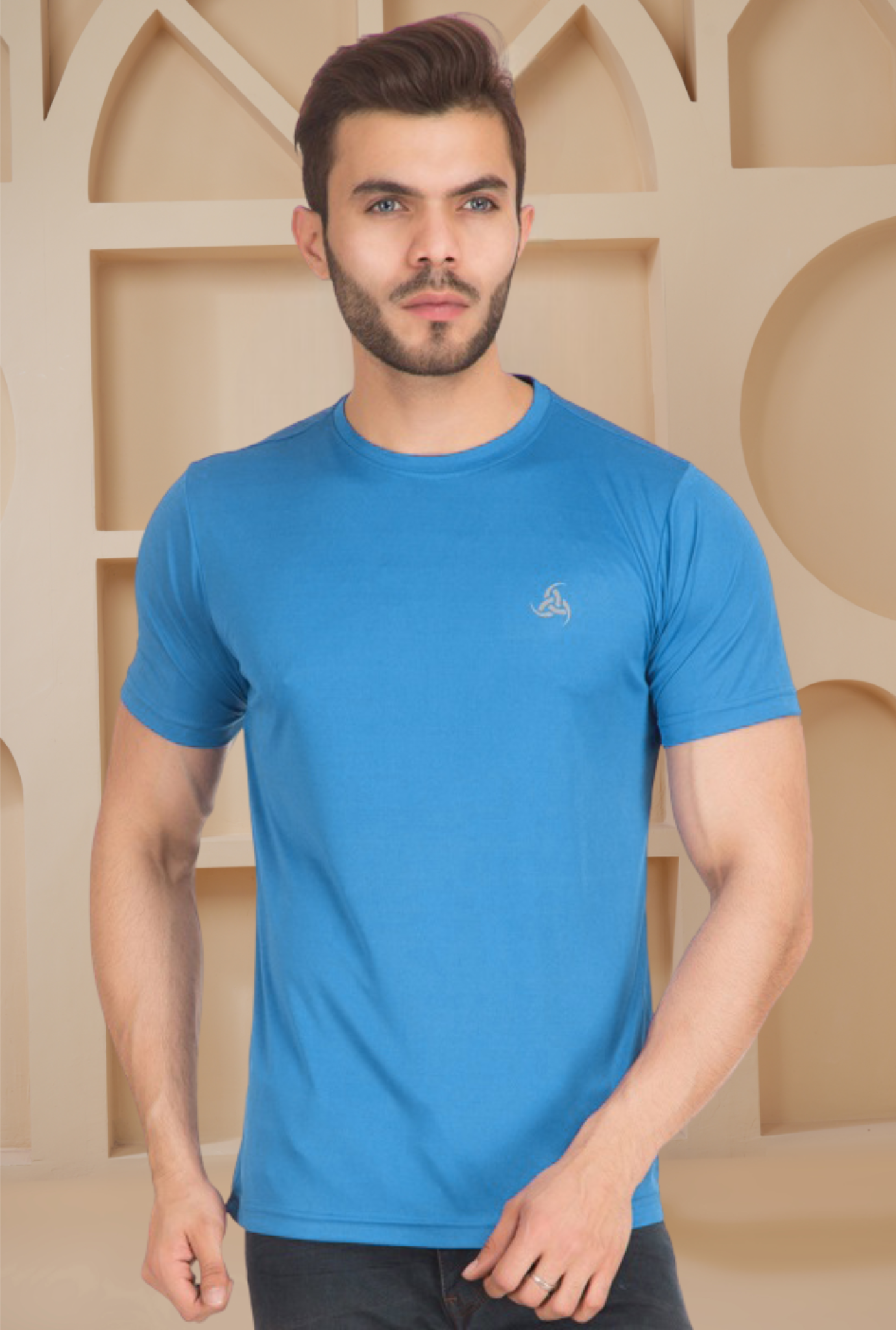 Ocean Blue Exalon Men’s Round Neck T-Shirt Dot Knit Breathable Fabric