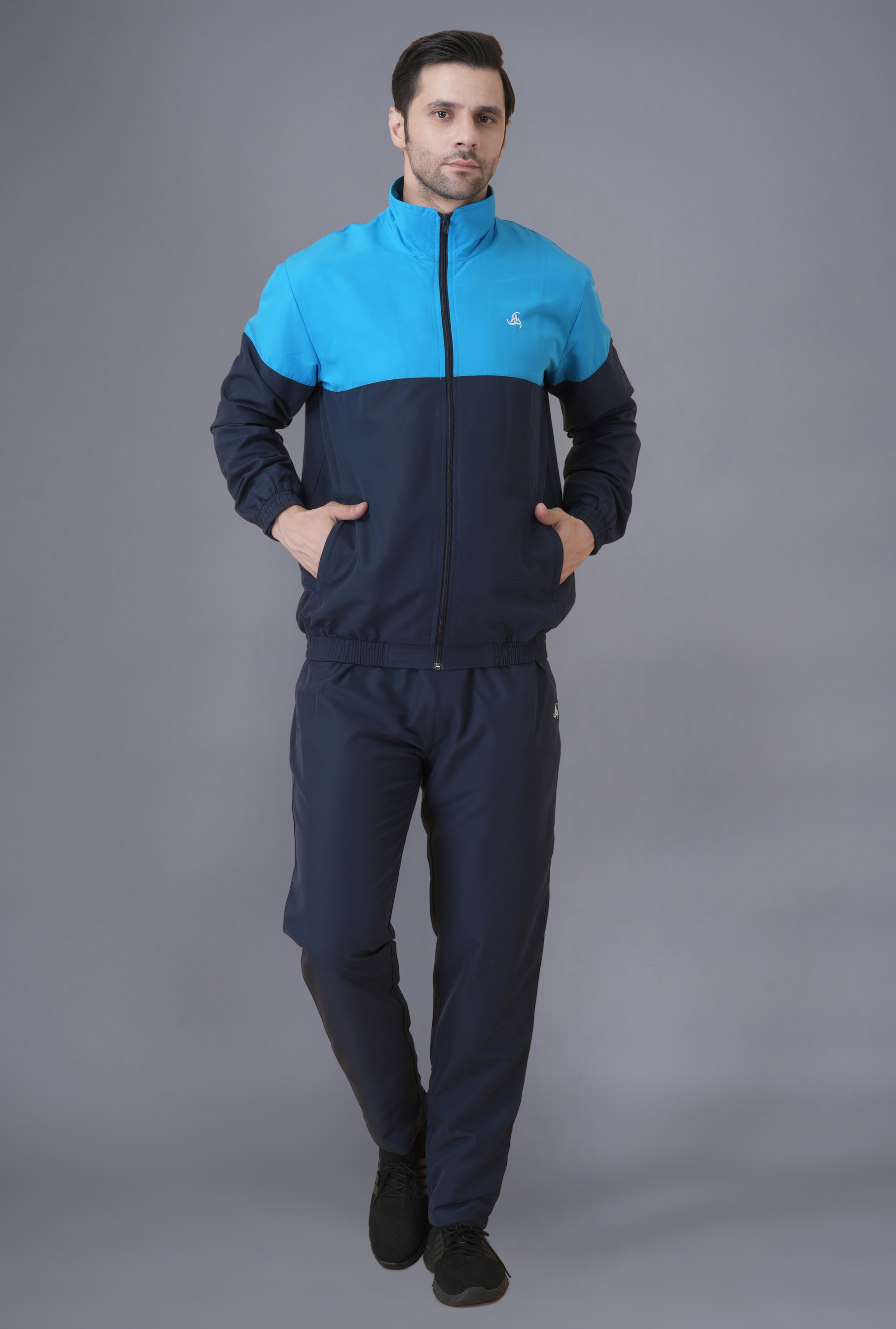 Exalon Men’s Dual-Tone Sky Blue Premium TZ Fabric Tracksuit
